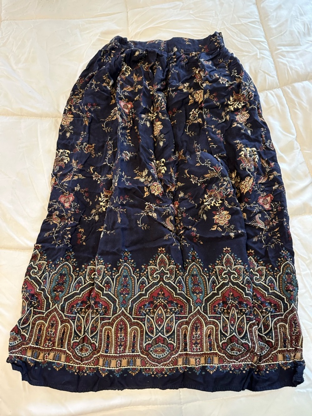 Navy Floral Border Maxi Skirt